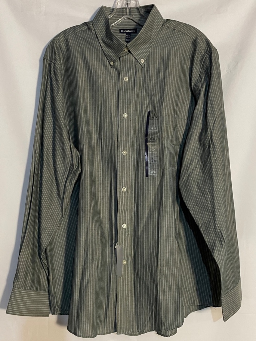 Croft & Barrow Men's Green Striped Button-Down Dress Shirt, L